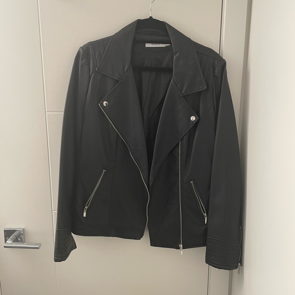 Womens Faux Leather Moto Jacket with Silver Hardware